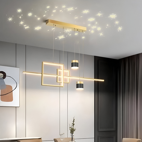 Lustra LED suspendata cu telecomanda DENISSE 81W, lumina Rece/Calda/Neutra, Dimabila, Auriu, Inaltime Reglabila, 2233/4GD