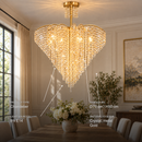 Candelabru Cristal Ander, 8xE14, Diametru 70 cm, Auriu, Metal si Cristal