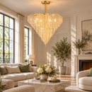 Candelabru Cristal Ander, 8xE14, Diametru 70 cm, Auriu, Metal si Cristal