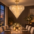 Candelabru Cristal Ander, 8xE14, Diametru 70 cm, Auriu, Metal si Cristal