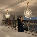 Candelabru Cristal VELVET Petito, 3xE14, D30 cm, Auriu, Inaltime Reglabila, Metal si Cristal