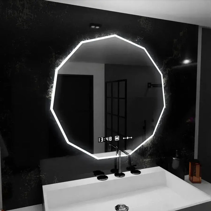 Oglinda LED Poligon, 70cm, Judith Senzor MotionGlow Marcello, Sistem Dezaburire, Ceas & Termometru, Dimabila 084