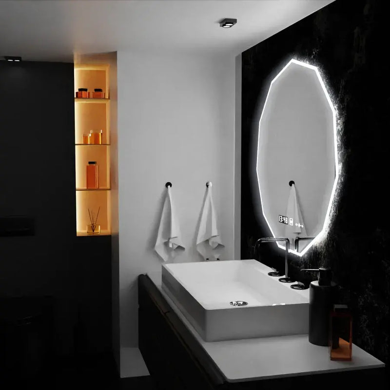 Oglinda LED Poligon, 70cm, Judith Senzor MotionGlow Marcello, Sistem Dezaburire, Ceas & Termometru, Dimabila 084