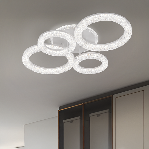 Lustră LED Linnea cu Telecomandă, 75W, 3000K/4000K/6000K, Dimabil, Alb, Cristale