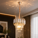 Candelabru Cristal VERSAILLES Petito 3xE14, Diametru 30cm, Auriu Lucios si Alb, Inaltime Reglabila, Metal si Cristal