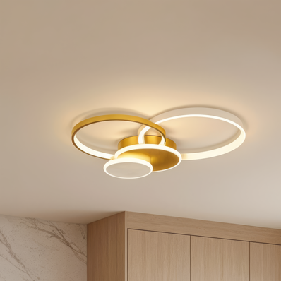 Lustra LED cu telecomanda KILLIAN 80W, 4 Cercuri, lumina Rece/Calda/Neutra, Dimabila, Auriu