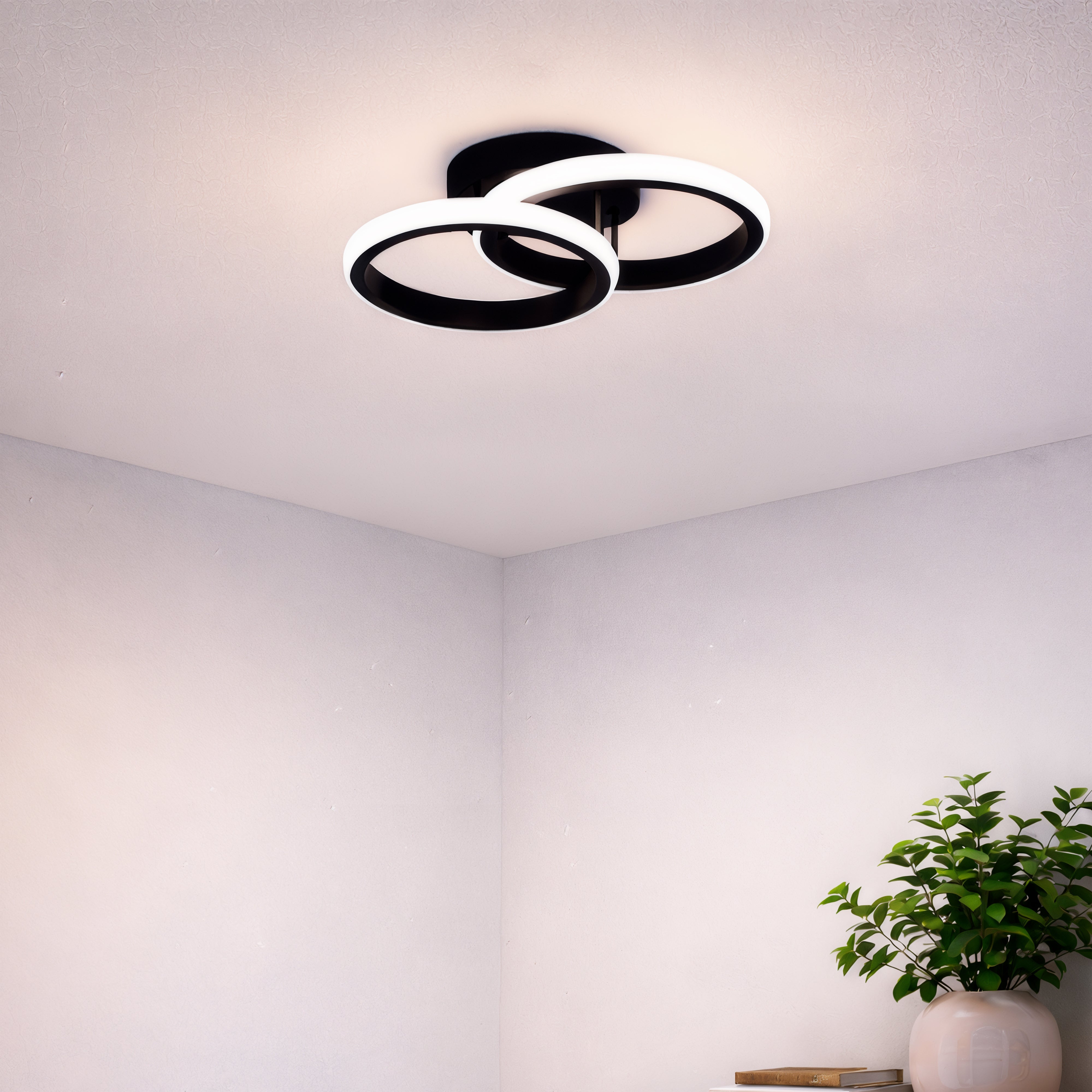 Lustra LED VERTEX CIRCULA 21W, 2 Cercuri, Rame Metalice, lLumina Rece/Calda/Neutra 3000K/4000K/6000K, Negru, Metal