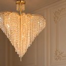 Candelabru Cristal Ander, 8xE14, Diametru 70 cm, Auriu, Metal si Cristal