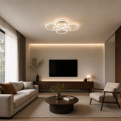 Lustra LED cu telecomanda BETTY 82W, 6 Cercuri, lumina Rece/Calda/Neutra, Dimabila, Alb