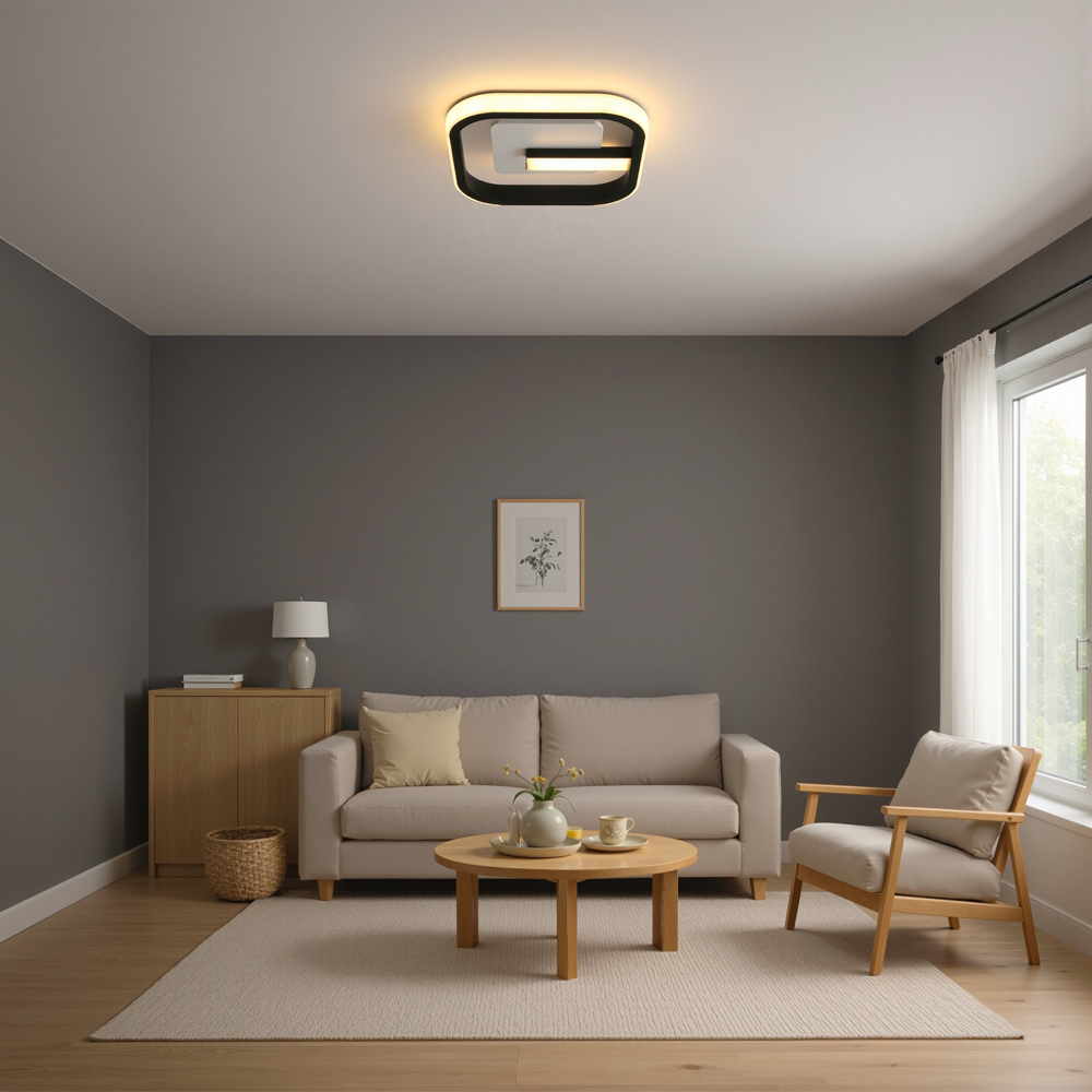 Lustra LED VICTORIA 19W, Patrata, lumina Rece/Calda/Neutra, Negru, Alb