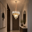 Candelabru Cristal VERSAILLES Petito 3xE14, Diametru 30cm, Auriu Lucios si Alb, Inaltime Reglabila, Metal si Cristal