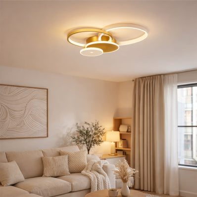 Lustra LED cu telecomanda KILLIAN 80W, 4 Cercuri, lumina Rece/Calda/Neutra, Dimabila, Auriu