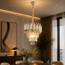Candelabru Cristal VERSAILLES Petito 3xE14, Diametru 30cm, Auriu Lucios si Alb, Inaltime Reglabila, Metal si Cristal