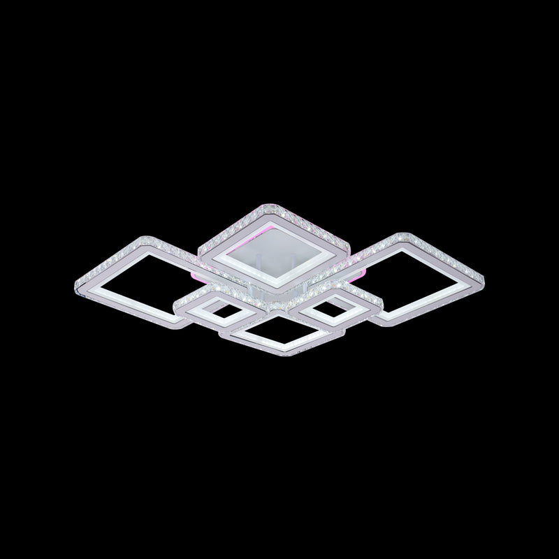 Lustra LED cu telecomanda si cristal QUADRIS RGB 170W, 6 Patrate, Lumina Rece/Calda/Neutra, Dimabila, Alb