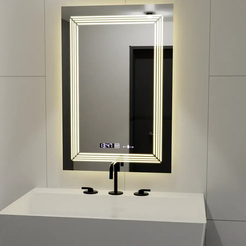 Oglinda LED Rectangulara, 60x80cm, Venezia Senzor MotionGlow Marcello, Sistem Dezaburire, Ceas & Termometru, Dimabila