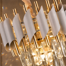 Candelabru Cristal VERSAILLES Petito 3xE14, Diametru 30cm, Auriu Lucios si Alb, Inaltime Reglabila, Metal si Cristal