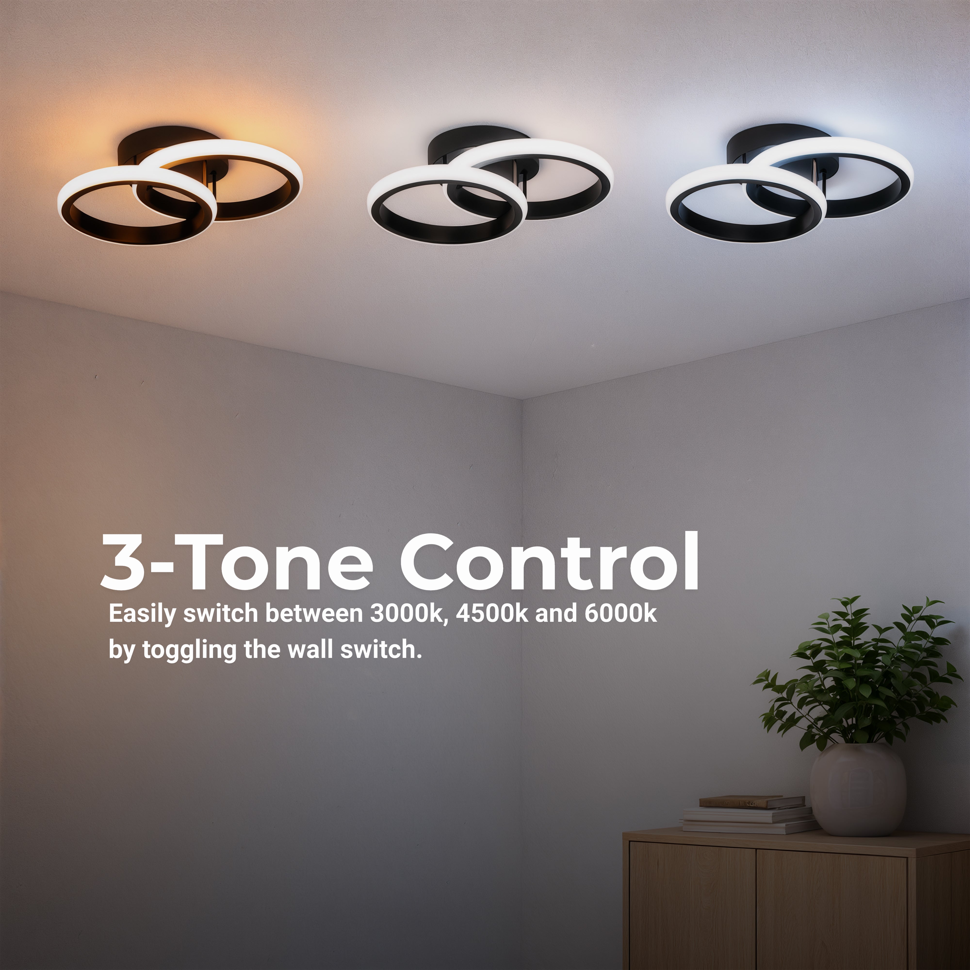 Lustra LED VERTEX CIRCULA 21W, 2 Cercuri, Rame Metalice, lLumina Rece/Calda/Neutra 3000K/4000K/6000K, Negru, Metal