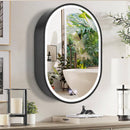 Oglinda LED cu Dulap, Ovala, 50x80cm, Rama Neagra, Spatiu de Depozitare