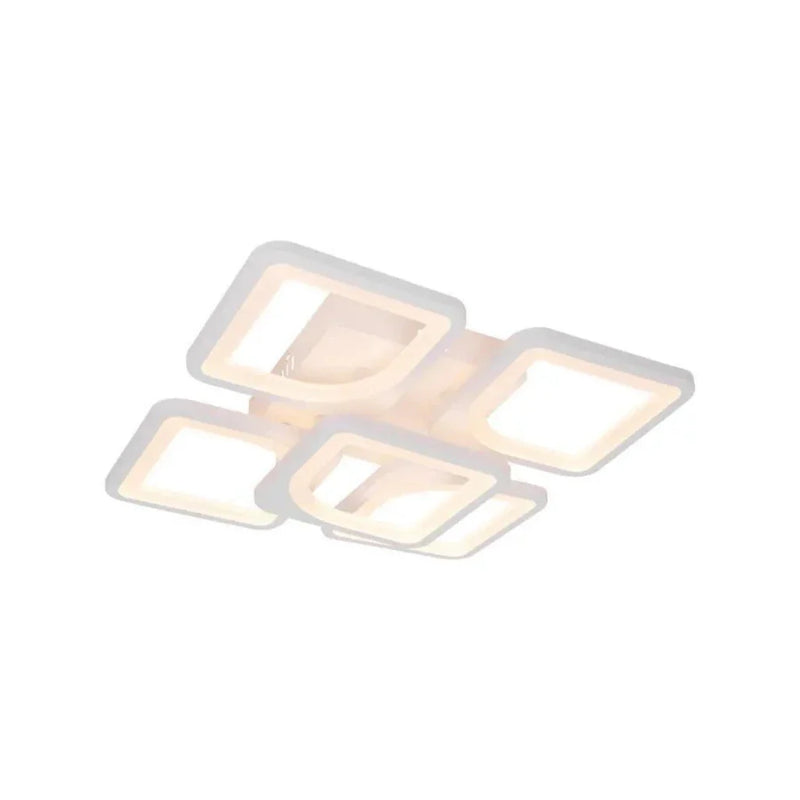 Lustra LED cu telecomanda ZOE 96W, 5 Patrate, lumina Rece/Calda/Neutra, Dimabila, Alb