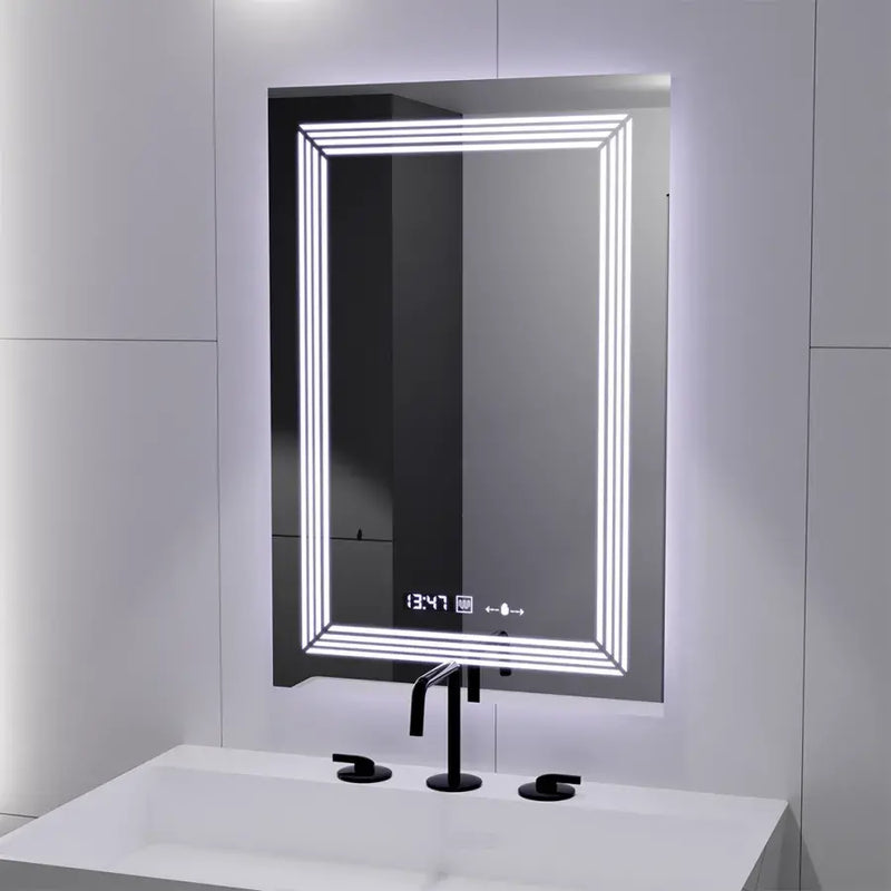 Oglinda LED Rectangulara, 60x80cm, Venezia Senzor MotionGlow Marcello, Sistem Dezaburire, Ceas & Termometru, Dimabila