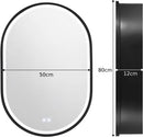 Oglinda LED cu Dulap, Ovala, 50x80cm, Dezaburire, Lumina Rece/Calda/Neutra, Rama Neagra, Spatiu de Depozitare