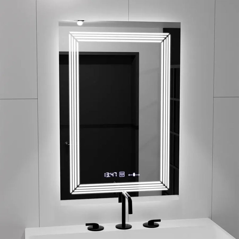 Oglinda LED Rectangulara, 60x80cm, Venezia Senzor MotionGlow Marcello, Sistem Dezaburire, Ceas & Termometru, Dimabila