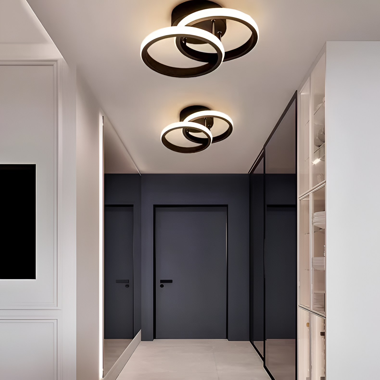 Lustra LED VERTEX CIRCULA 21W, 2 Cercuri, Rame Metalice, lLumina Rece/Calda/Neutra 3000K/4000K/6000K, Negru, Metal