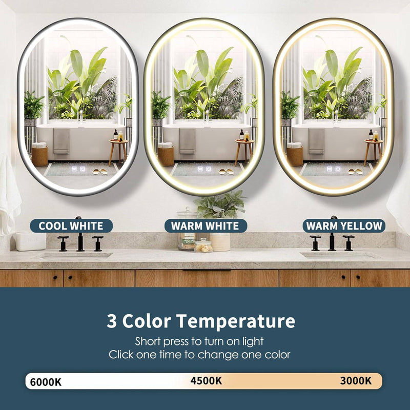 Oglinda LED cu Dulap, Ovala, 50x80cm, Rama Neagra, Spatiu de Depozitare