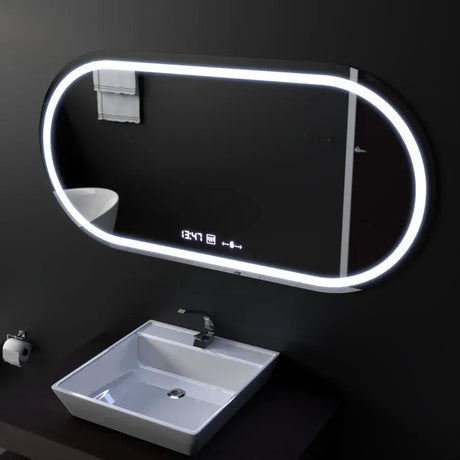 Oglinda LED Ovala, 80x50cm, Altera Senzor MotionGlow Marcello, Sistem Dezaburire, Ceas & Termometru, Dimabila