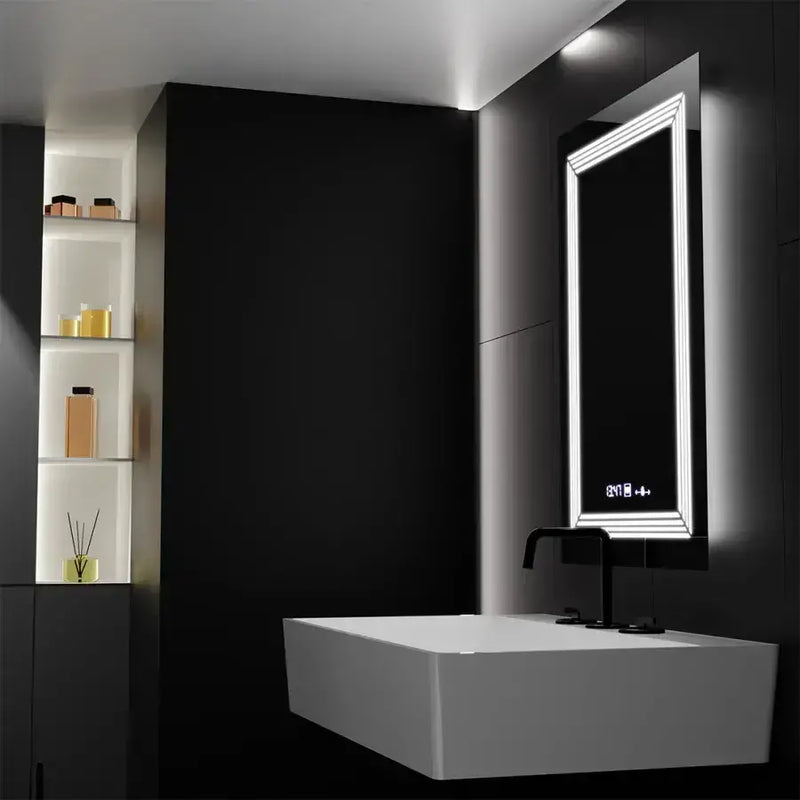 Oglinda LED Rectangulara, 60x80cm, Venezia Senzor MotionGlow Marcello, Sistem Dezaburire, Ceas & Termometru, Dimabila