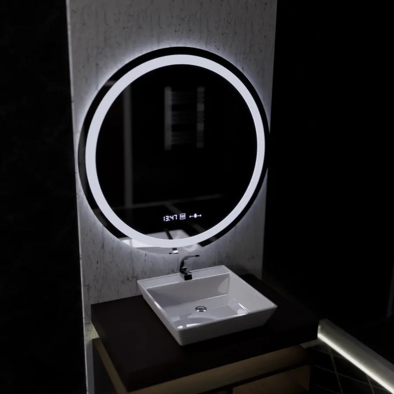 Oglinda LED Rotunda 100cm Celeste MotionGlow Marcello Sistem Dezaburire Ceas & Termometru Dimabila