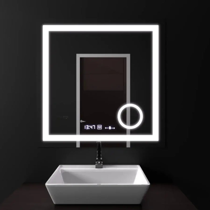 Oglinda LED Rectangulara, 60x60cm, Souverain MotionGlow Marcello, Sistem Dezaburire, Ceas & Termometru, Lupa Cosmetica, Dimabila