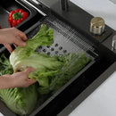 Set Chiuveta Bucatarie Inox cu Baterie Dubla, Cuva Perforare Legume/Fructe, Cuva Universala cu Dop Scurgere, Tocator, Negru Grafit, 75x45X21cm