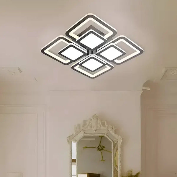 Lustra LED cu telecomanda SUSAN, 77W, 4 Patrate, lumina Rece/Calda/Neutra, Dimabila, Negru