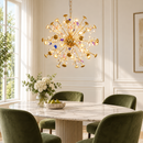 CC372-600GD FloraLux gold crystal chandelier in a bright dining room
