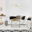 Lustra LED Suspendata, ANINA, 34W, 1 Cerc, Diametru 50cm, Lumina Rece/Calda/Neutra 3000K/4000K/6000K, Dimabila, Auriu Lucios Alb, Inaltime Reglabila, Metal si Acril