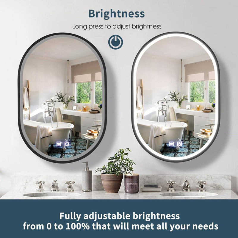 Oglinda LED cu Dulap, Ovala, 50x80cm, Rama Neagra, Spatiu de Depozitare