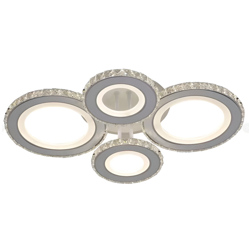 Lustra LED cu telecomanda si cristal NOVA ROTONDA RGB 86W, 4 Cercuri, lumina Rece/Calda/Neutra, Dimabila, Alb