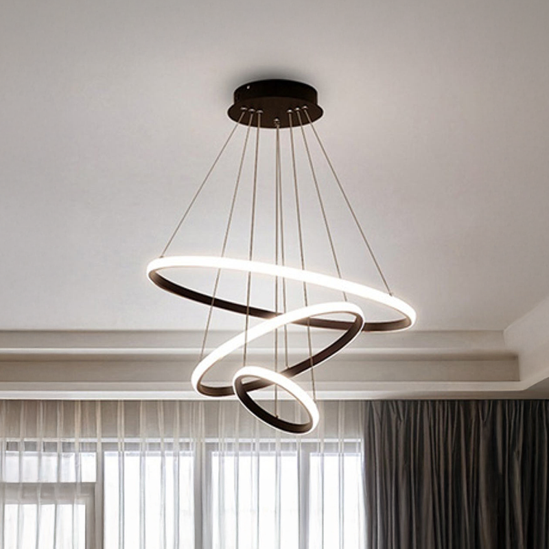 Lustra LED suspendata RICCI 45W, 3 Cercuri, lumina Rece/Calda/Neutra, Negru, Inaltime Reglabila