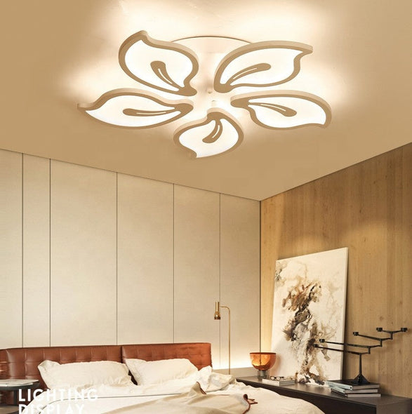 Lustra LED cu telecomanda JASMINE 66W, 5 Petale, lumina Rece/Calda/Neutra, Dimabila, Alb