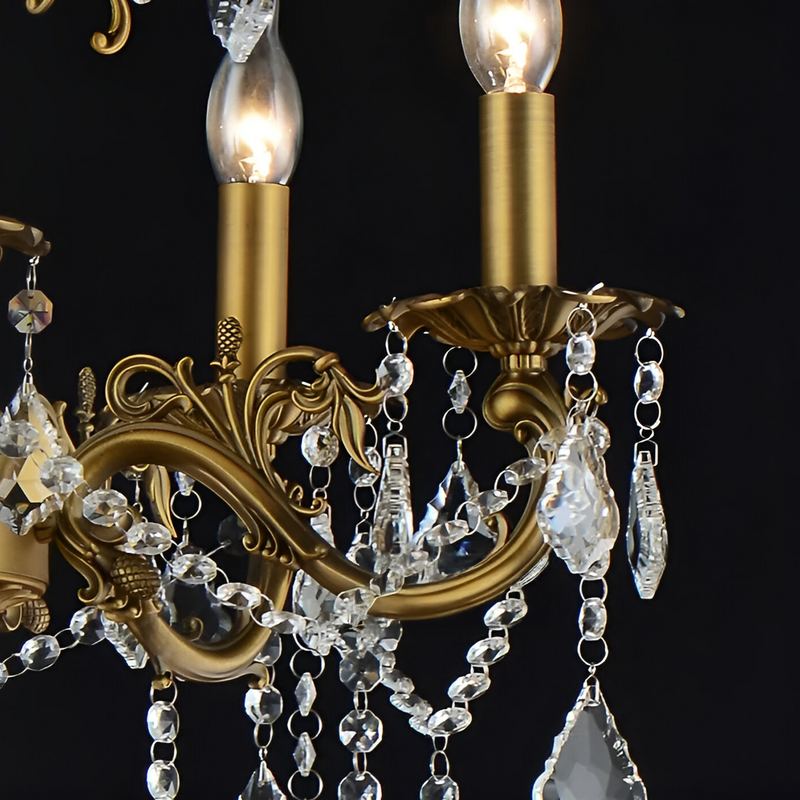 Candelabru SANSSOUCI Royal 12xE14 Metal si Cristal Inaltime Reglabila Alama Antichizata