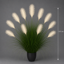 Planta Artificială Iarbă Ornamentală, 137 cm, 11 tulpini, Stuf si Iarba, Verde deschis si Alb, Fara Ghiveci