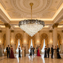 Candelabru Cristal AURUM Regalis 22xE14, Diametru 80cm, Inaltime 55cm, Auriu Lucios, Inaltime Reglabila, Design Elegant
