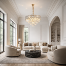 Candelabru Cristal WINDSOR Eleganza 8x E14, Diametru 39cm, Auriu Lucios, Inaltime Reglabila, Metal si Cristal