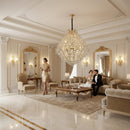 Candelabru Cristal KONIG Supremo, 24xE14, D100 cm, Auriu, Inaltime Reglabila, Metal si Cristal