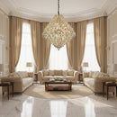 Candelabru Cristal KONIG Grande, 32xE14, D120 cm, Auriu, Inaltime Reglabila, Metal si Cristal