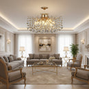 Candelabru Cristal PROWES Regalis, 14xE14, D80 cm, Auriu, Inaltime Reglabila, Metal si Cristal