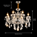 Candelabru Cristal 6xE14, D68cm, Argintiu, Inaltime Reglabila, Metal si Cristal