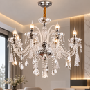 Candelabru Cristal 8xE14, D78cm, Argintiu, Inaltime Reglabila, Metal si Cristal