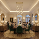 Candelabru Cristal AROHA LED cu Telecomanda, Suspendat, 30 Surse, 90W, Lumina Calda/Neutra/Rece, Diametru 60cm, Inaltime Reglabila, Auriu, Metal si Cristal